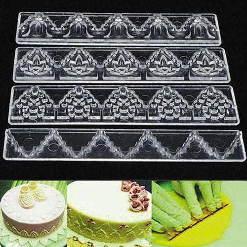 4Pcs Grid Pattern Cake Border Mat Biscuit Cake Decorating Sugarcraft Paste Mold